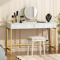 Treocho Computer Desk with USB Charging Ports and Power Outlets, Modern Simple 47 inch Vanity Desk with 2 Drawers, Makeup Table for Home Office, Bedroom, White and Gold