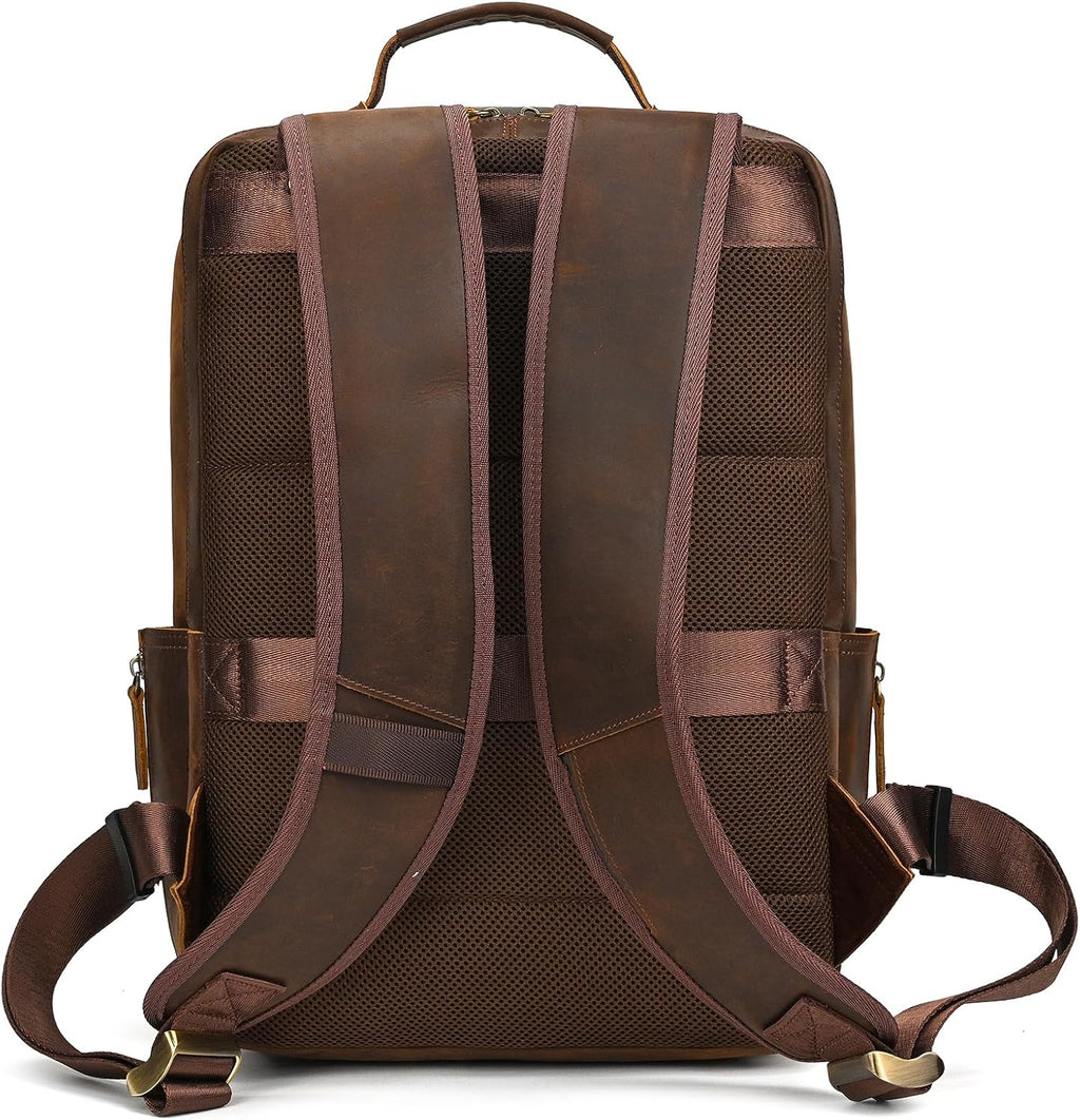 Vintage Full Grain Leather Backpack for Men, 16' Laptop Rucksack For Men Hiking Trave Work Business Bag, Brown