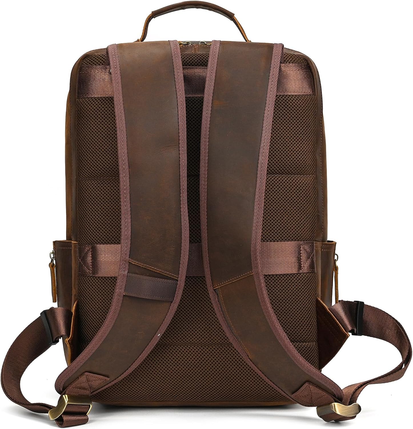Vintage Full Grain Leather Backpack for Men, 16' Laptop Rucksack For Men Hiking Trave Work Business Bag, Brown