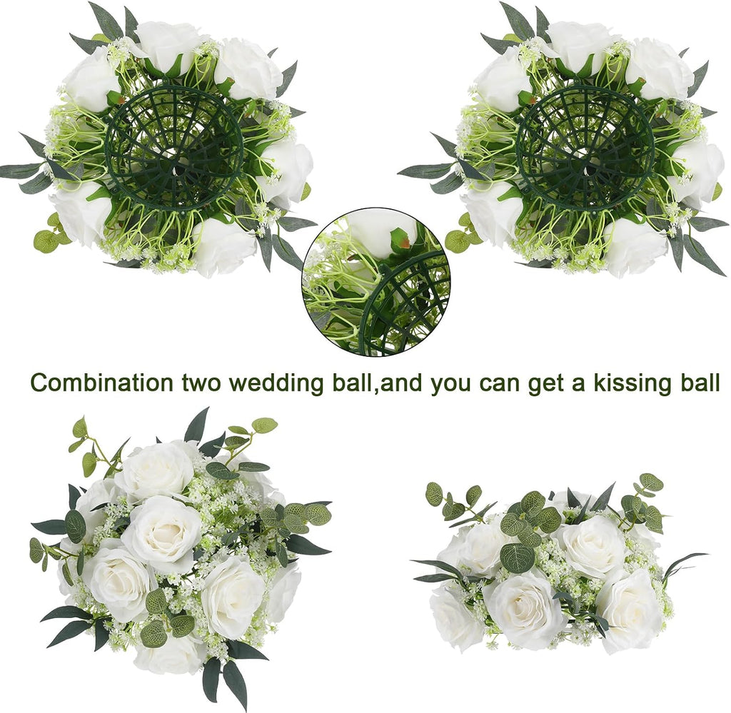 Daifunli 6 Set 20 Inch Tall Acrylic Vase Stand Wedding Centerpieces Holder with Artificial Flower Balls and LED Lights Candles for Wedding Party Table Home Decorations