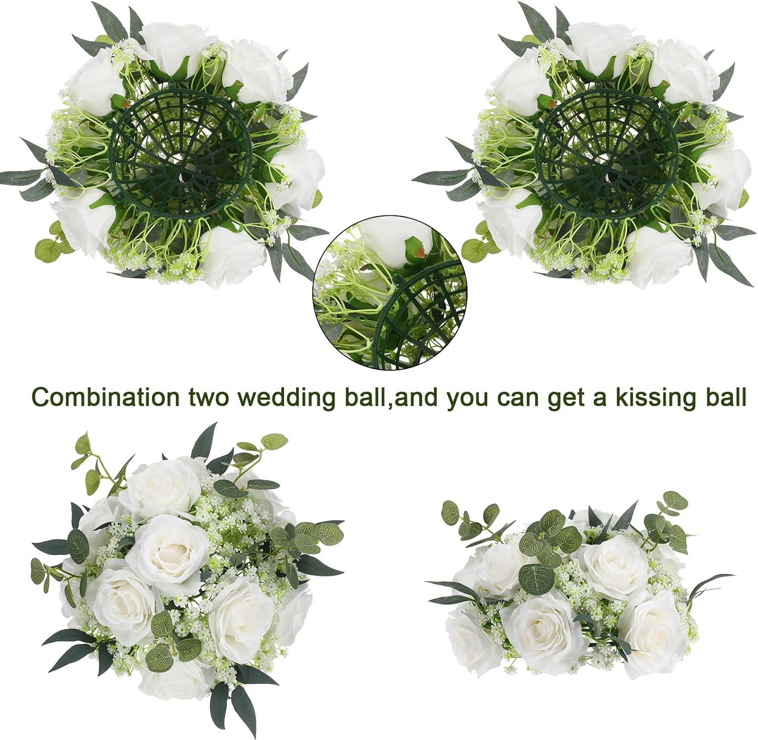 Daifunli 6 Set 20 Inch Tall Acrylic Vase Stand Wedding Centerpieces Holder with Artificial Flower Balls and LED Lights Candles for Wedding Party Table Home Decorations