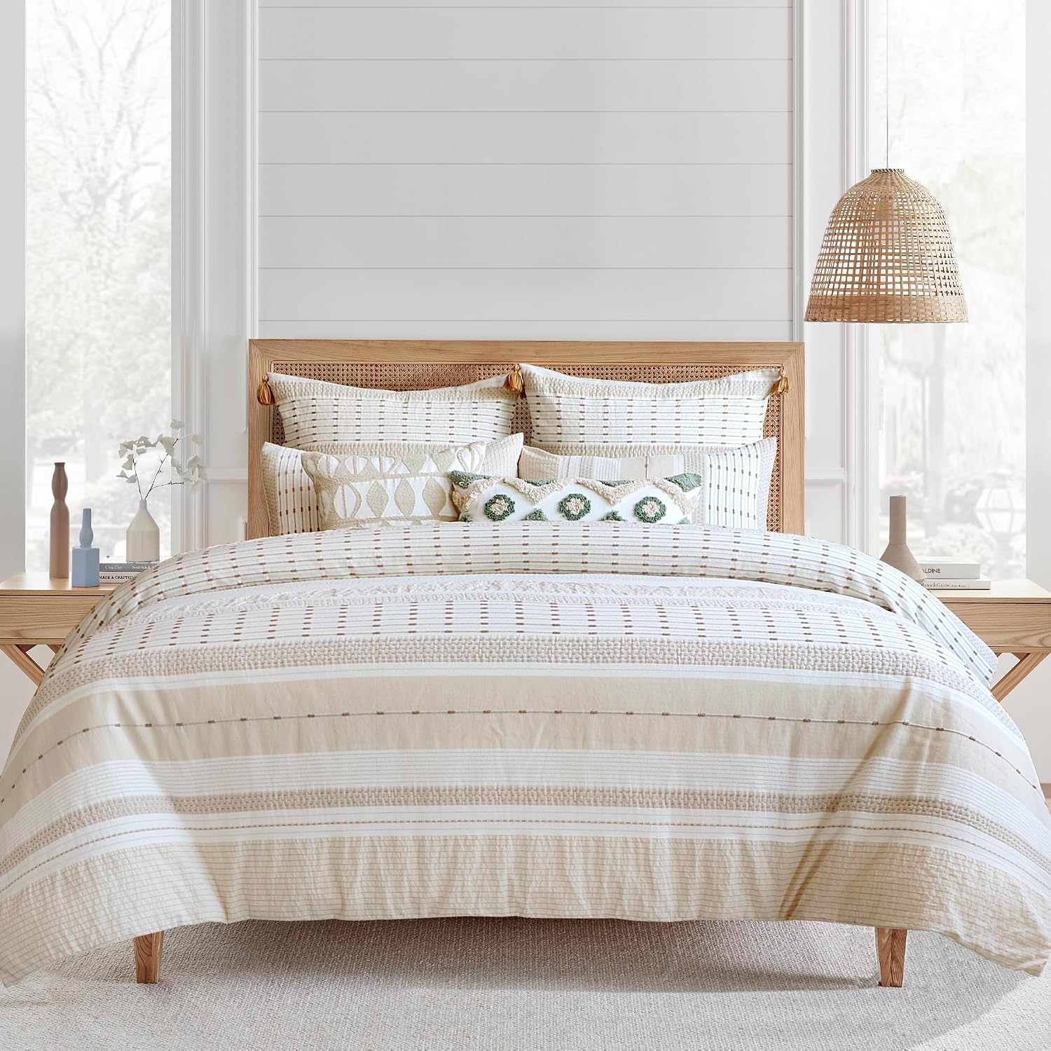 Levtex Home - Pickford Beige Comforter Set - Full/Queen Comforter + Two Standard Pillow Cases - Jaquard - Beige, Taupe and Cream - Comforter (90 x 94in.) and Pillow Case (26 x 20in.) - Cotton