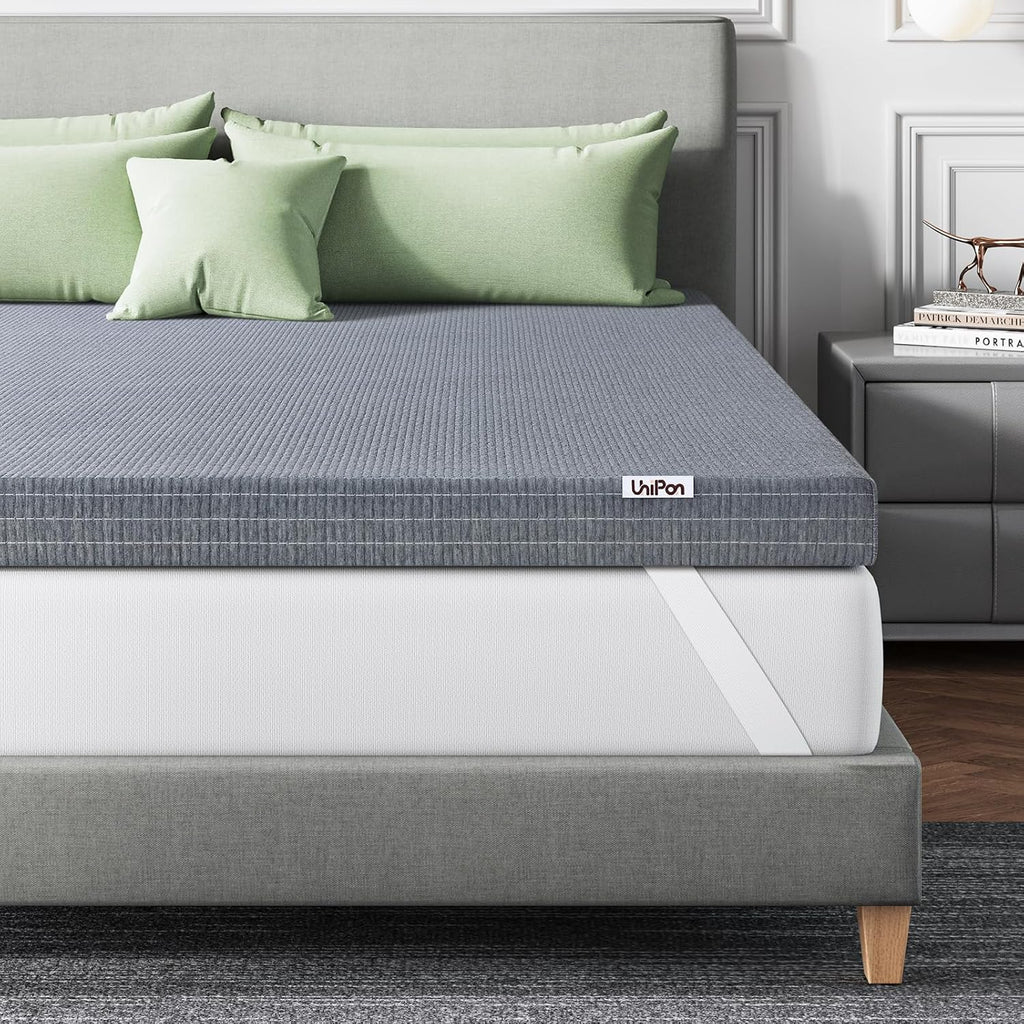 Firm Queen Mattress Topper with Cooling Gel & Bamboo Charcoal, 3 Inch Firm Queen Memory Foam Mattress Topper for Pain Pressure Relief