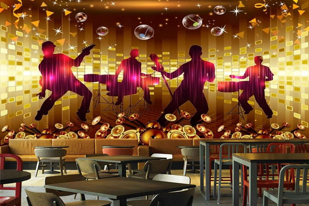 MWZ3487 Young Boys Sings Musical Instruments HD 3D Wallpaper for Disco Club Karaoke[12 ft x 8 ft] / [366 cm x 244 cm]