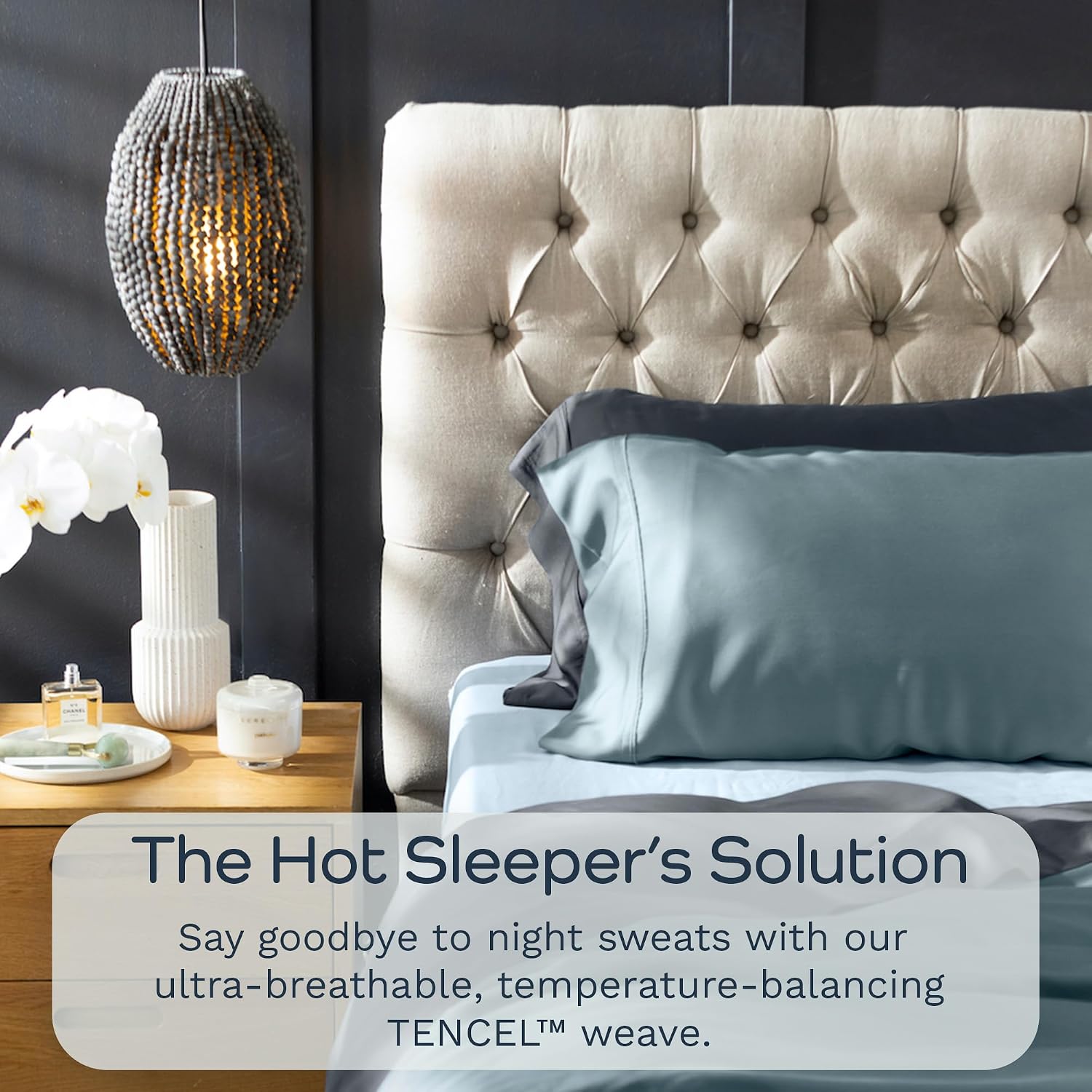 Olive + Crate Tencel Lyocell Eucalyptus Queen Size Sheet Set - Cooling Tencel Sheets for Hot Sleepers with 18 Inch Deep Pocket Fit - Charcoal 4-Piece Set