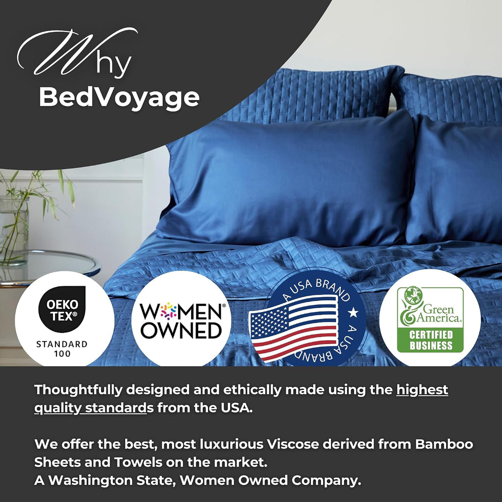 BedVoyage Luxury King Coverlet, 100% Viscose Derived from Bamboo, Reversible Cooling Quilt, Lightweight Bedspreads & Breathable Blanket, 110x98 Ultra Silky Soft & Temperature Regulating, King - Indigo