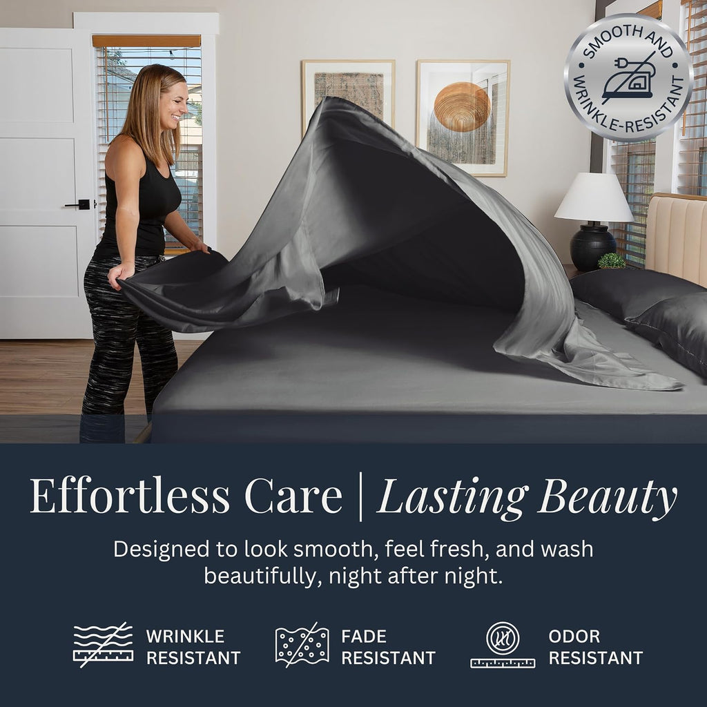 Linden & Lain Luxury Queen Size Bed Sheet Set | Organic Ultra Soft Bed Sheets | Viscose Derived from Bamboo | Microfiber | 18' Deep Pocket with Upgraded Elastic | Best Cooling Technology | Charcoal