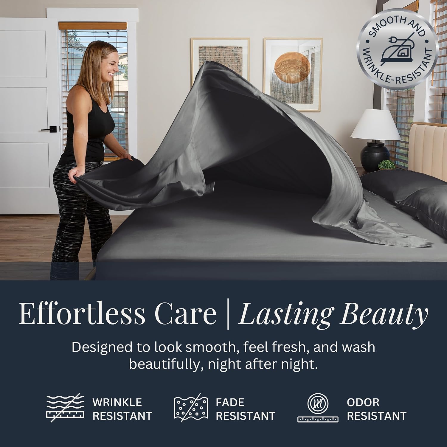 Linden & Lain Luxury Queen Size Bed Sheet Set | Organic Ultra Soft Bed Sheets | Viscose Derived from Bamboo | Microfiber | 18' Deep Pocket with Upgraded Elastic | Best Cooling Technology | Charcoal