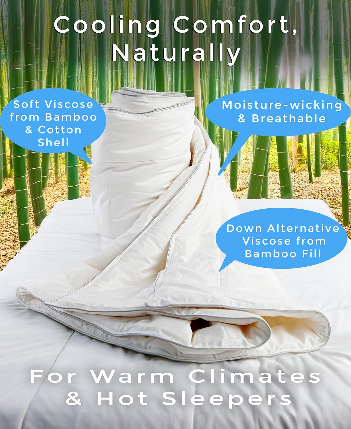 Cooling Comforter, 100% Viscose Fill, Cover: 60% Viscose, 40% Cotton, Lightweight Duvet Insert, Breathable Summer Quilt, Twin Size (73x94 Inches), Imported
