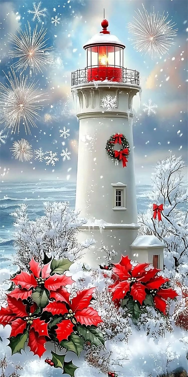 Diamond Art Kits for Adults Christmas Diamond Painting Kits 5D DIY Round Lighthouse Full Drill Dimond Art Paintings Crystal Crafts for Adults for Gift Home Wall Decor, Large Size 36 x 72 Inch,Model843
