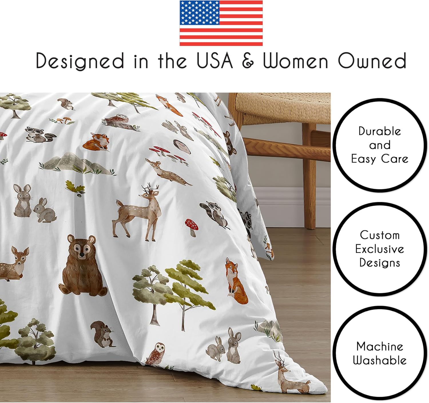 Sweet Jojo Designs 2-Piece Twin Comforter Set (Woodland Forest Animals) for Boys or Girls, Children, Kids Bedding, Bed in a Bag incl. Blanket & Pillow Sham (Neutral, Brown Bear, Owl, Fox, Tree Animal)