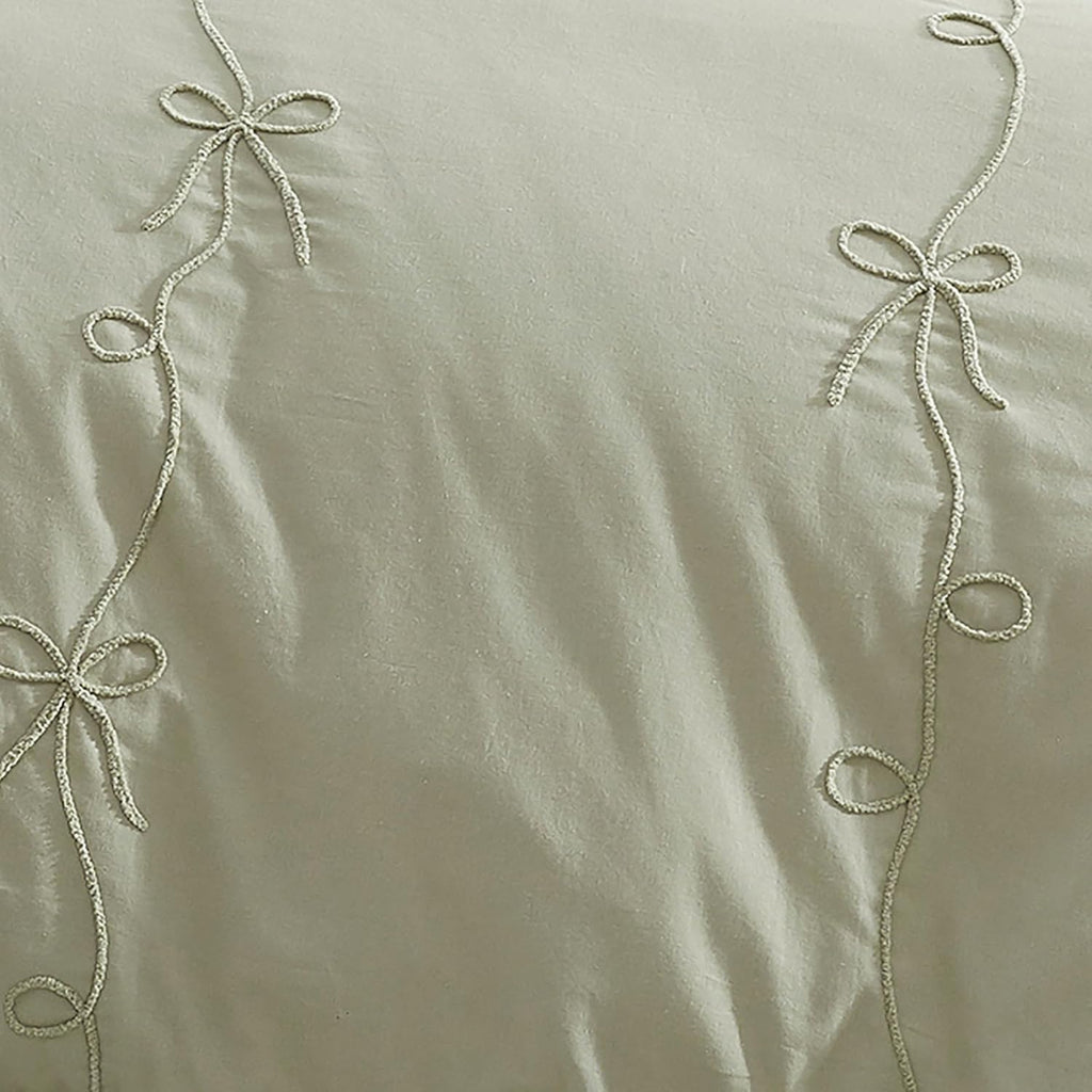 Peri Home Bows Duvet Cover Set 100% Cotton 3-Piece Bedding, Full/Queen, Green Sasha Bows