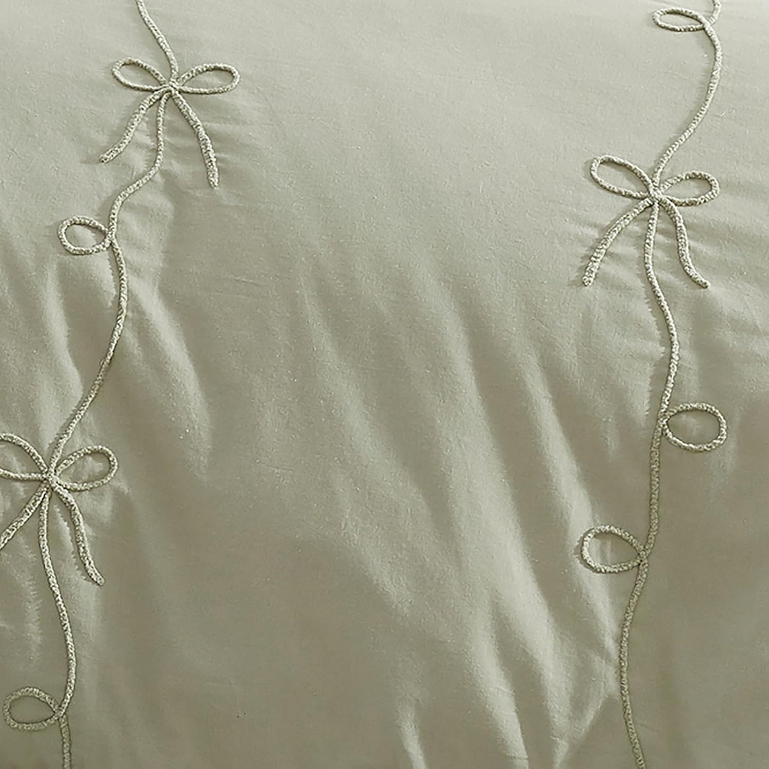 Peri Home Bows Duvet Cover Set 100% Cotton 3-Piece Bedding, Full/Queen, Green Sasha Bows
