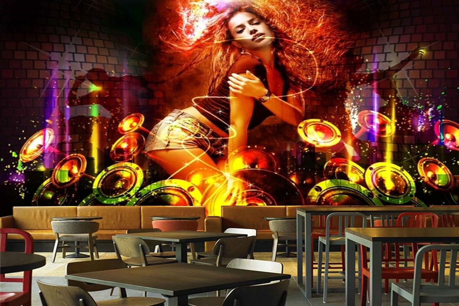 MWZ3485 Musical Instruments Girl Dj HD 3D Wallpaper for Disco Club Karaoke[20 ft x 19 ft] / [610 cm x 579 cm]