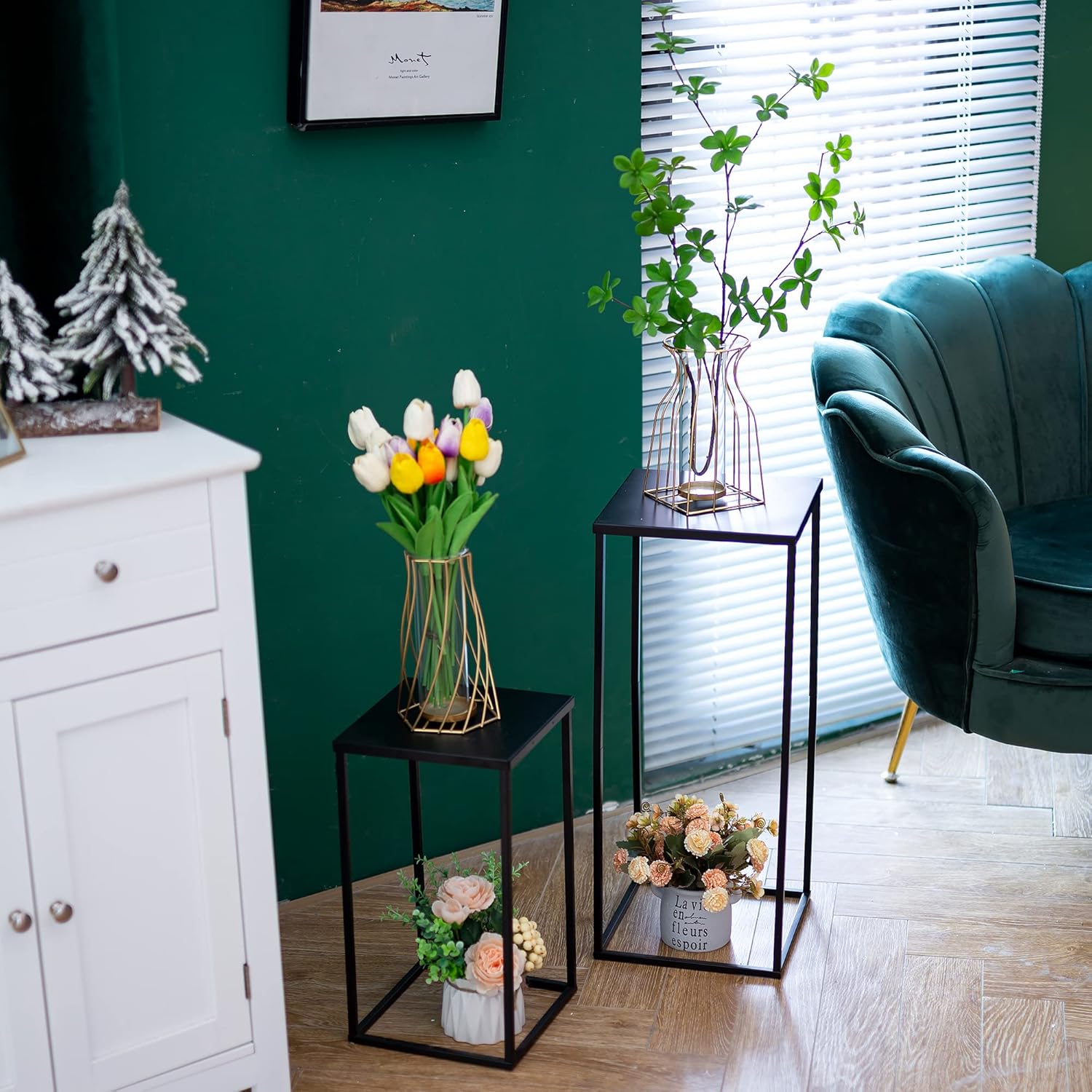 Black Plant Stand Pedestal Stand - 10 Pcs Metal Plant Stand, 23.6in Tall Flower Stand Vase Flower Holder, Wedding Centerpieces for Tables, Corner Planter Pot Rack for Living Rooms, Home, Patio Decor