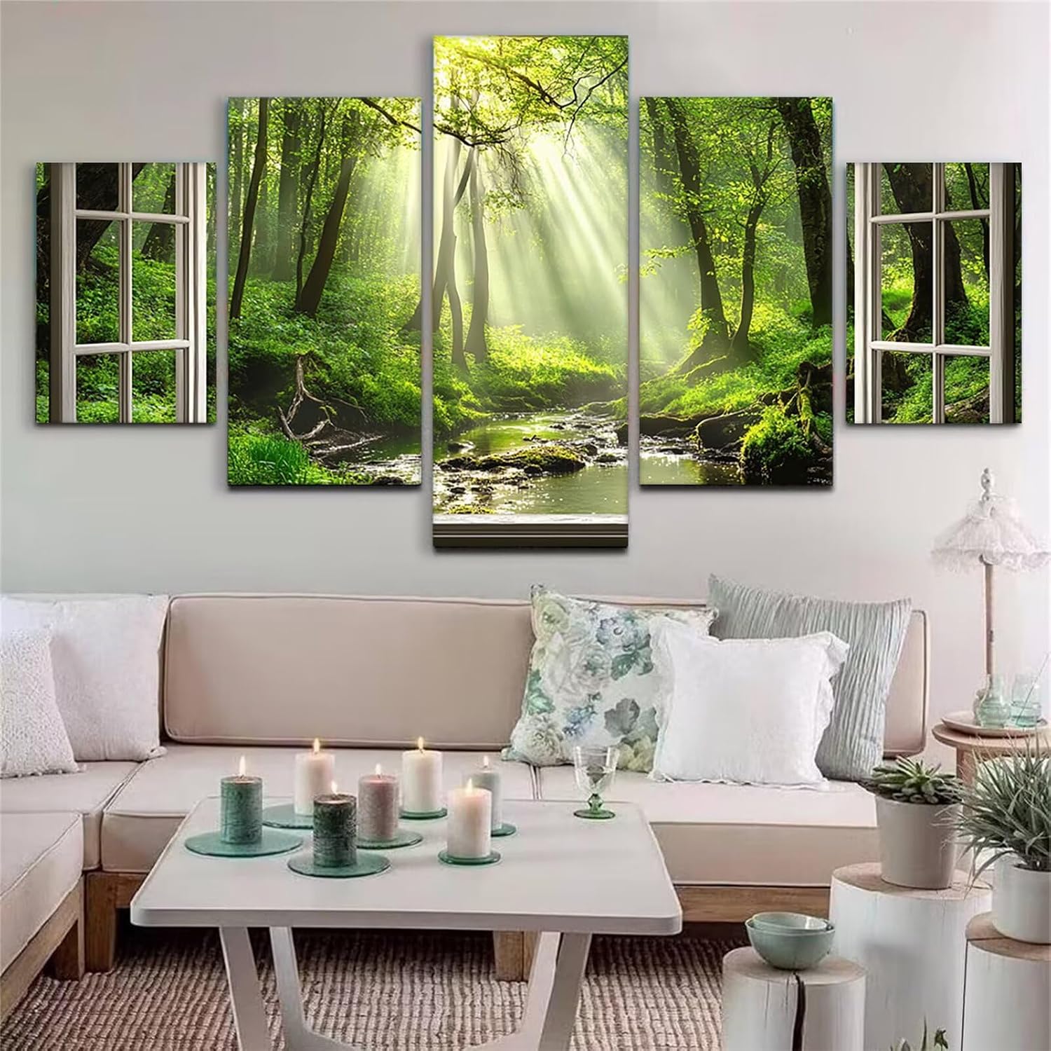 Forest Diamond Art 5 Piece Diamond Painting Landscape 5D DIY Full Round Drill Dimond Art Paintings Crystal Crafts for Adults Gem Painting for Home Decor, Large Artwork for Wall 60 x 120 Inch, Model195