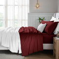 Superior Egyptian Cotton 4 Piece Sheet Set, 650 Thread Count, Eco-Friendly, Sustainable Sheets, Ultra-Soft Basics, Solid, Deep Pocket Fitted Sheet, Flat Sheet, Pillowcases, Queen, Burgundy