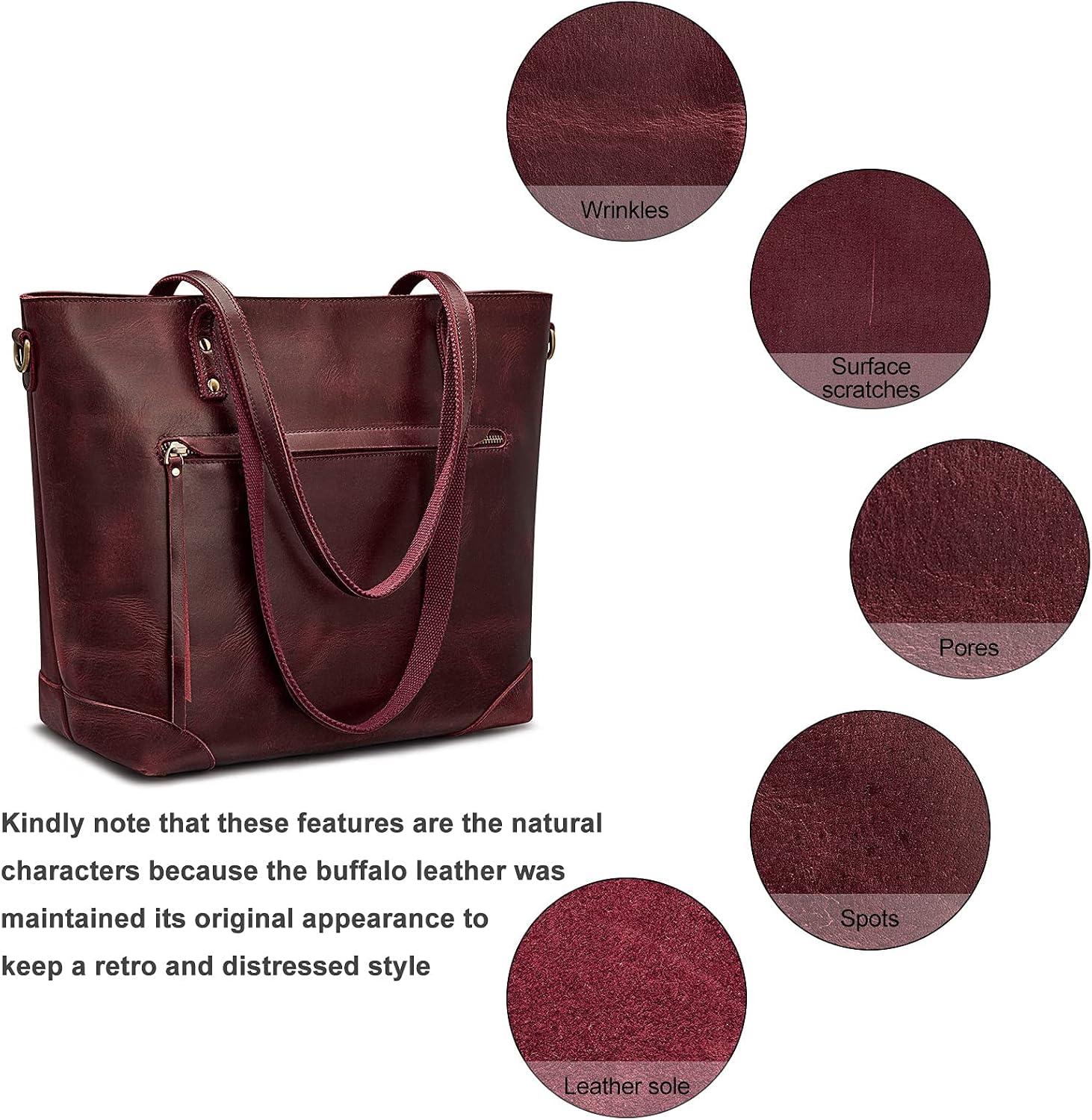 S-ZONE Vintage Genuine Leather Shoulder Bag Work Totes for Women Purse Handbag with Back Zipper Pocket Large