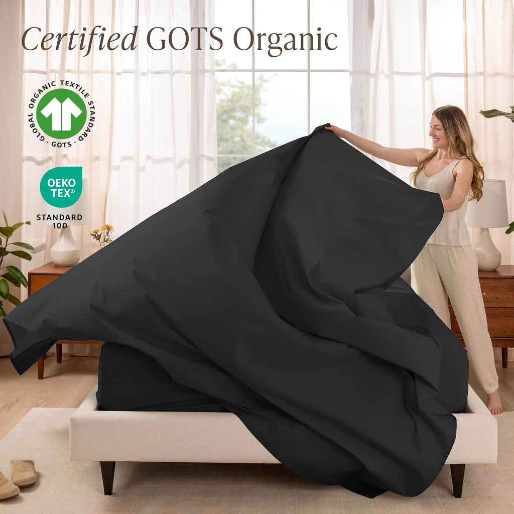 Bare Home 100% Organic Cotton Split Head Flex King Sheet Set - Crisp Percale Weave - Lightweight & Breathable - Bedding Sheets & Pillowcases (Split Head Flex King, Black)