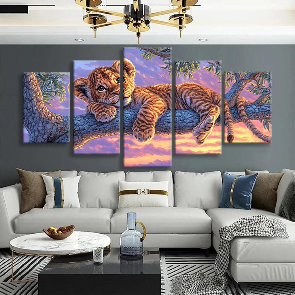 Leopard Diamond Art 5 Piece Diamond Painting Animal 5D DIY Full Round Drill Dimond Art Paintings Rhinestones Crafts for Adults Gem Painting for Home Decor Large Artwork for Wall 60 x 120 Inch,Model327