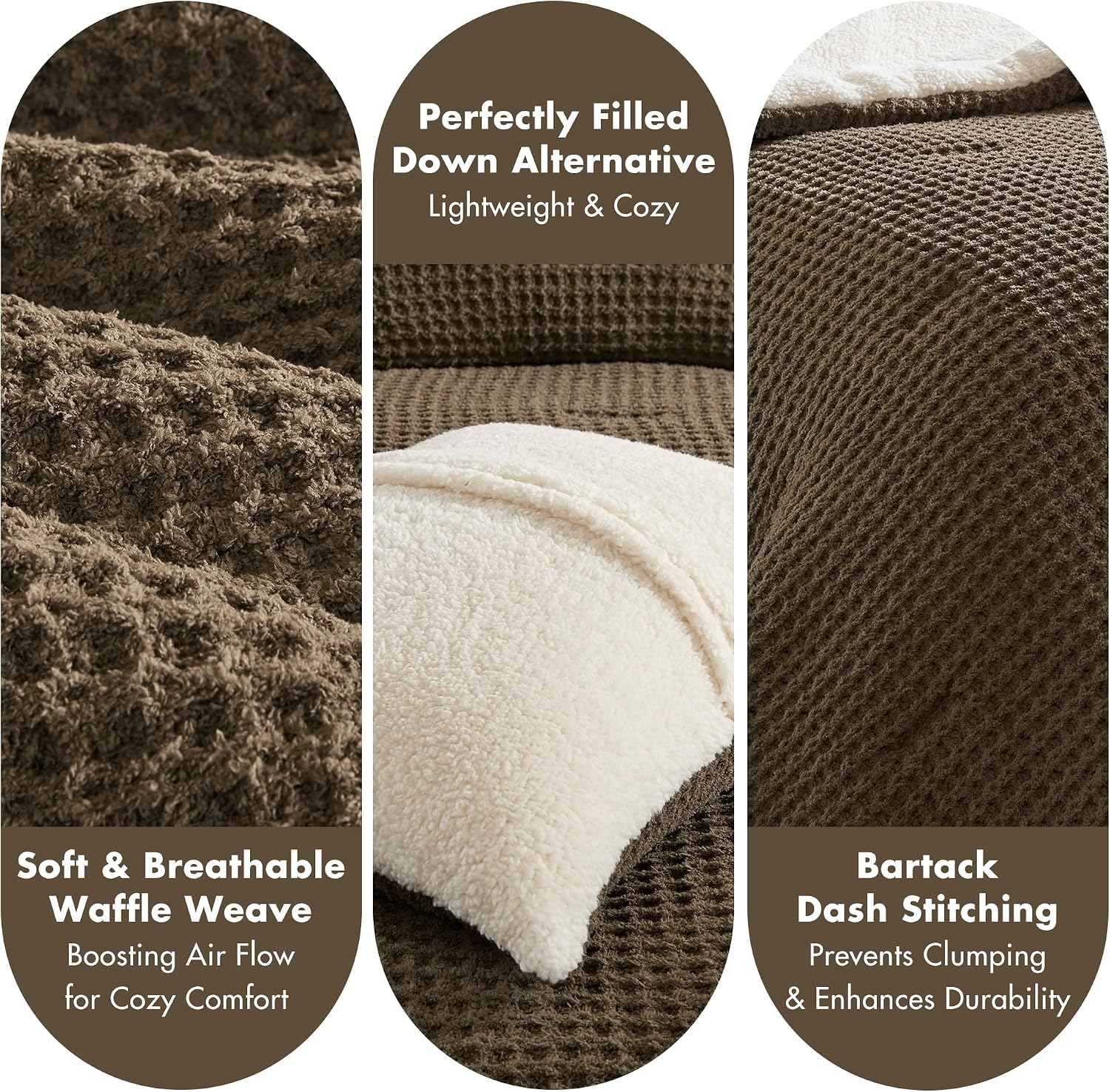 Madison Park Queen Comforter Set Cotton Chenille Waffle Comforters Queen Size Bed, All Season Down Alternative Sherpa Bedding Queen Size Comforter, Riordan, Full/Queen Brown 3 Piece