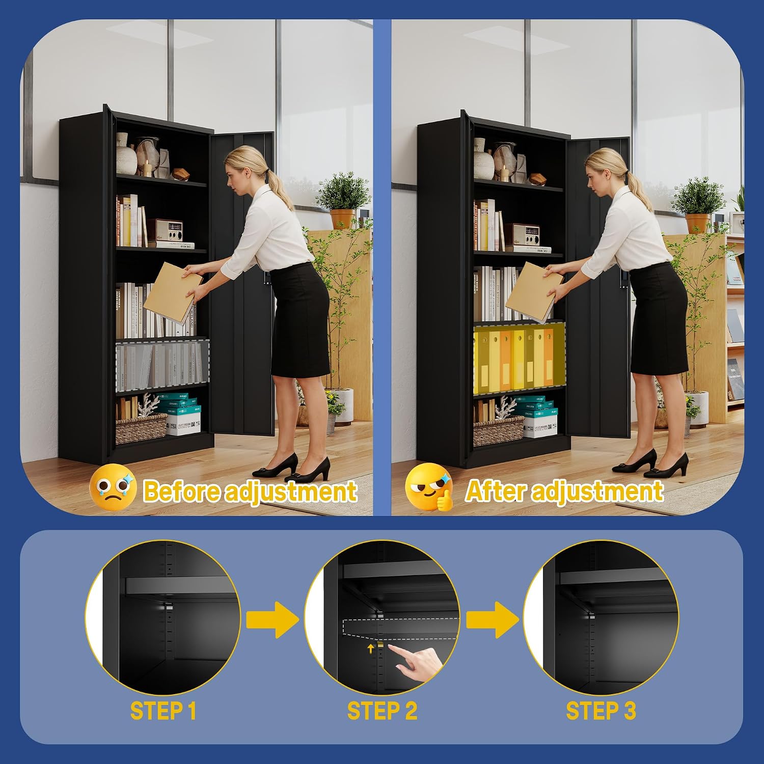 Metal Storage Cabinet with Adjustable Shelves, 72' Steel Garage Storage Cabinets with Lock and 2 Door, Locking Tool Cabinet Utility Cabinets for Garage, Kitchen, Home Office, School, Shop