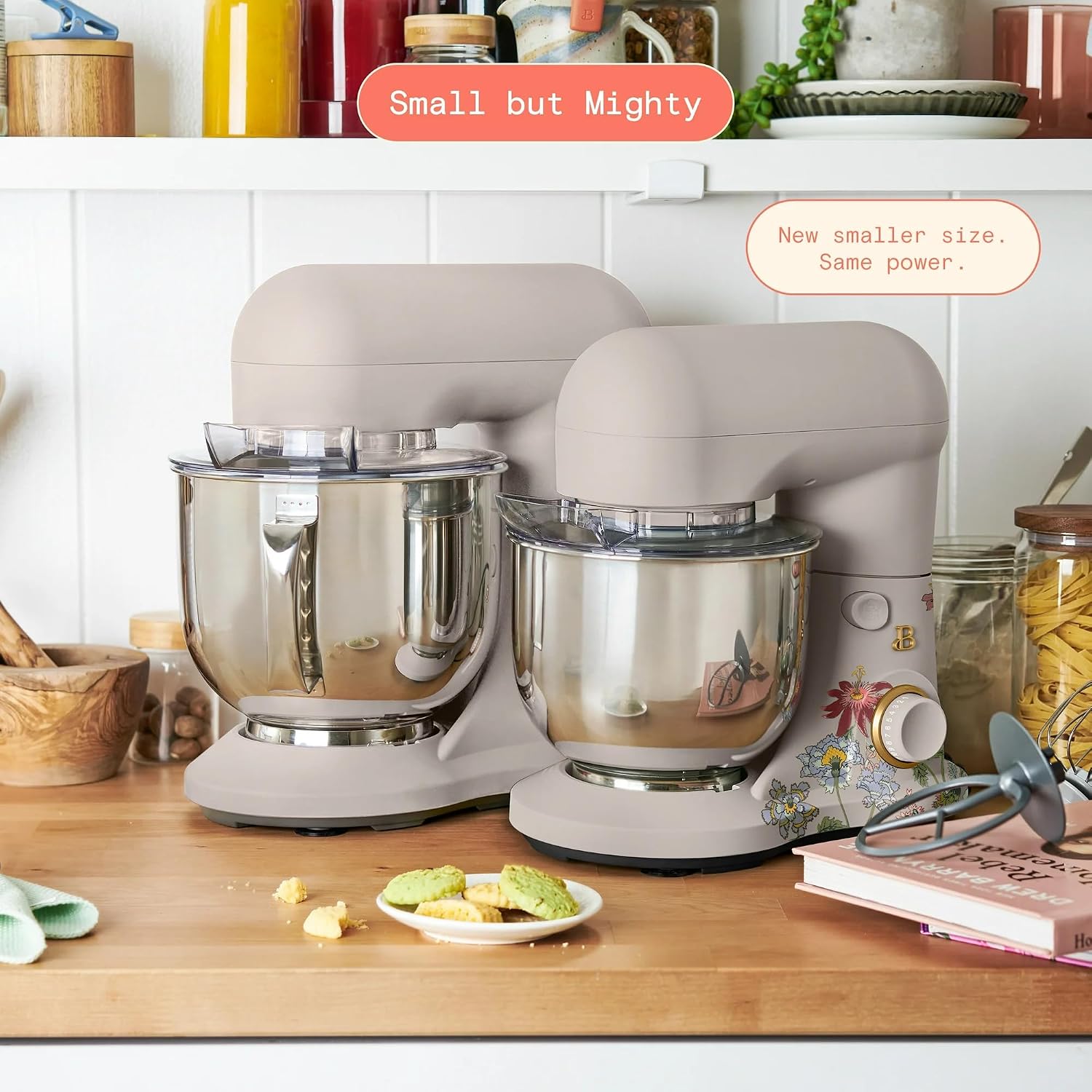 3.5 Qt Stand Mixer, 300W Powerful Motor, Tilt-Head Design with Stainless Steel Bowl, 12 Speeds, Includes Dough Hook Whisk Beater for Baking Mixing (Wildflower Porcini Taupe)