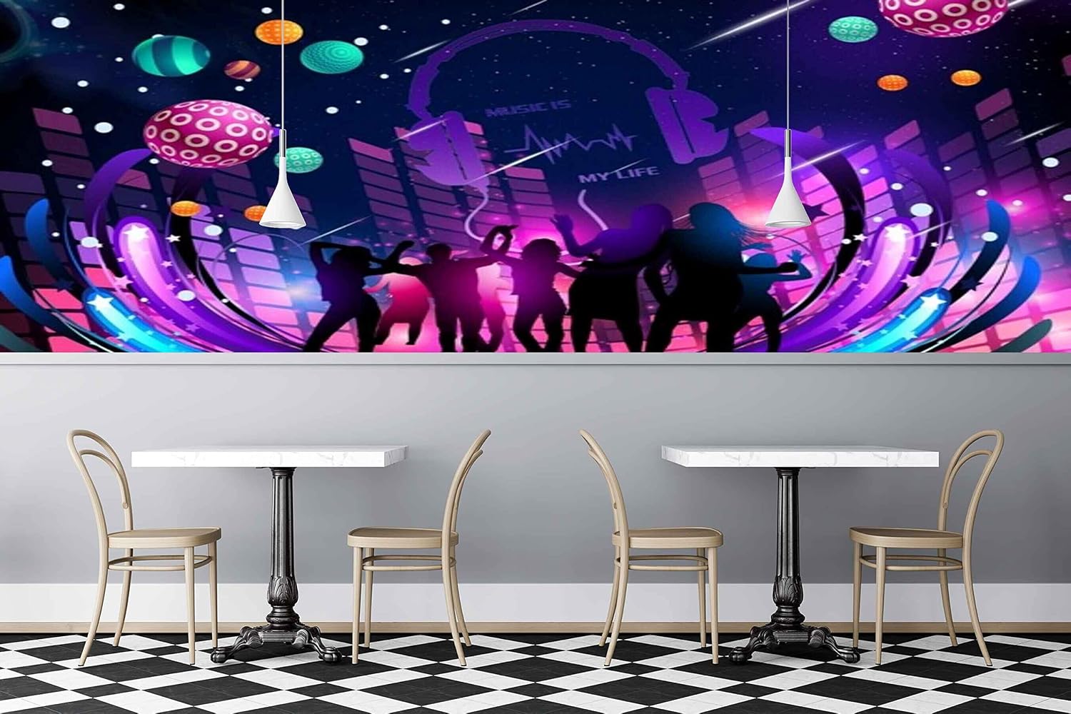 MWZ3463 Musical Show Instruments Bubbles Stars HD 3D Wallpaper for Disco Club Karaoke[19 ft x 13 ft] / [579 cm x 396 cm]
