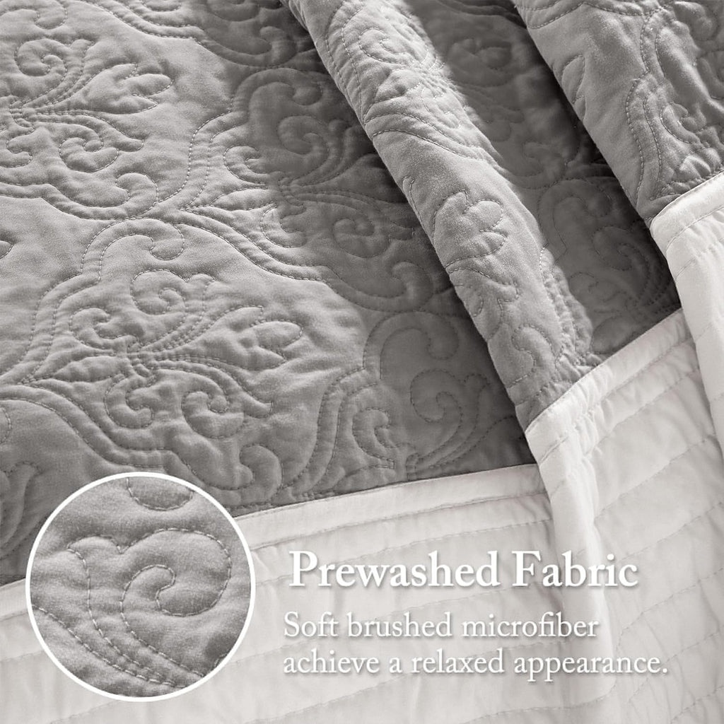 Madison Park Attingham Reversible Quilt Set - All Season Breathable Coverlet, Lightweight Cozy Bedding Layers, Matching Shams, Full/Queen(90'x90'), Black Multi 7 Piece