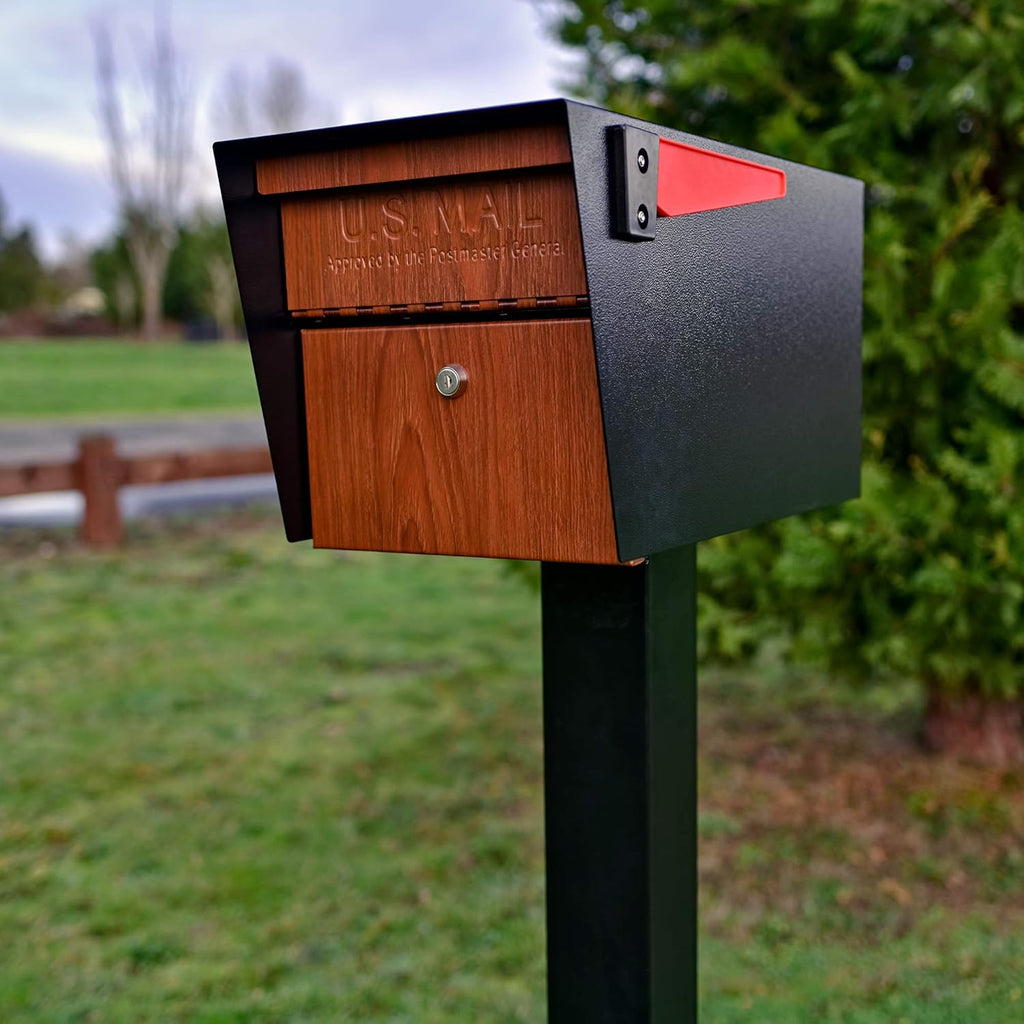 Mail Boss Curbside, Wood Grain 7510 Mail Manager Locking Security Mailbox, Steel, Black
