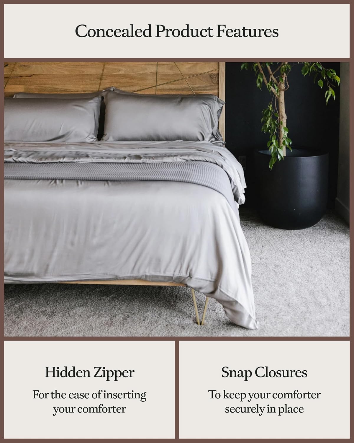 Cozy Earth Luxury Duvet Cover Twin - 100% Viscose from Bamboo - Ultra-Soft, Cooling & Lightweight Duvet Cover - Temperature-Regulating Bedding with Concealed Zip & Interior Snap Closures - Dove Grey