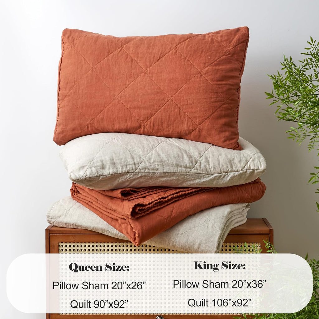 S VICTORY SYMBOL Linen Quilt Set Queen Size-3 Piece Bedding Quilt Coverlets,All Seasons Bedspreads,100% French Linen Shell and Viscoses from Bamboo Filling Quilted Coverlet(Includes 1 Quilt,2 Shams)