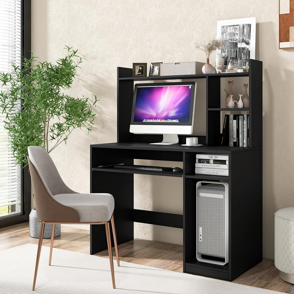 Tangkula Computer Desk with Storage Hutch & Charging Station, Home Office Study Writing Desk with Bookshelf, Keyboard Tray & CPU Stand, Modern Laptop PC Desk, Computer Workstation for Study, Bedroom