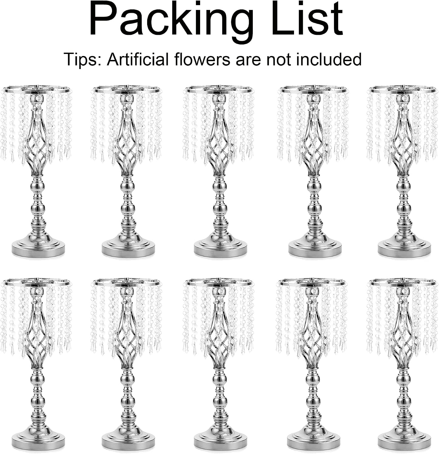 Sliver Vases Centerpieces for Weeding: 19.3' Tall Flower Stand with Crystal Patent for Table Center Piece Party Event Set of 10