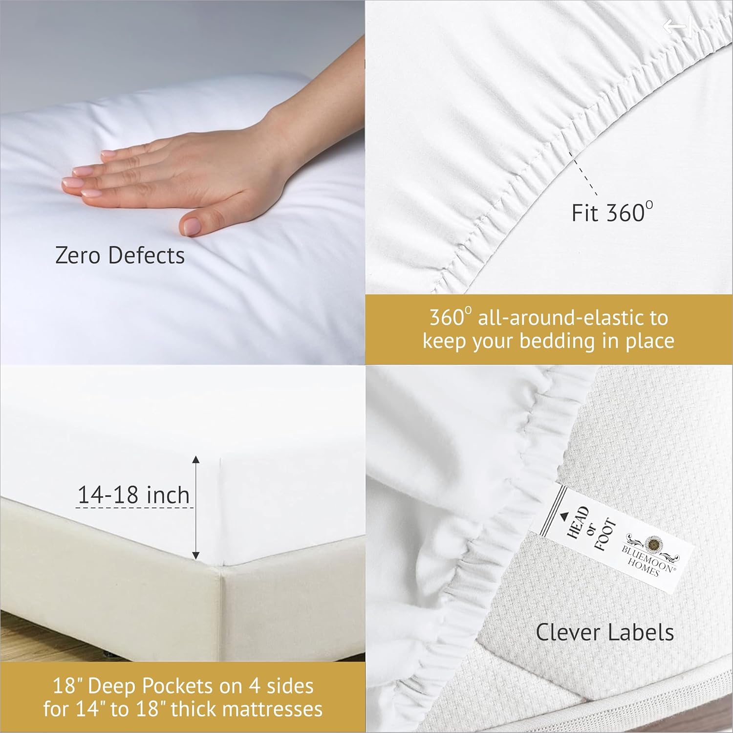 Bluemoon Homes Egyptian Cotton Sheets King Size Pack of 2-4 Piece Sheet Set All Around Elastic 18' Deep Fitted Sheet, Extra Soft Bed Sheets - White King Bedding Set