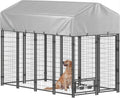 PawHut 8' x 4' x 6' Outdoor Dog Kennel, Welded Wire Dog Kennel Outside Run with 360° Rotating Bowls, Waterproof & UV Resistant Cover, for S&M&L Breeds, Chickens, Ducks, Silver