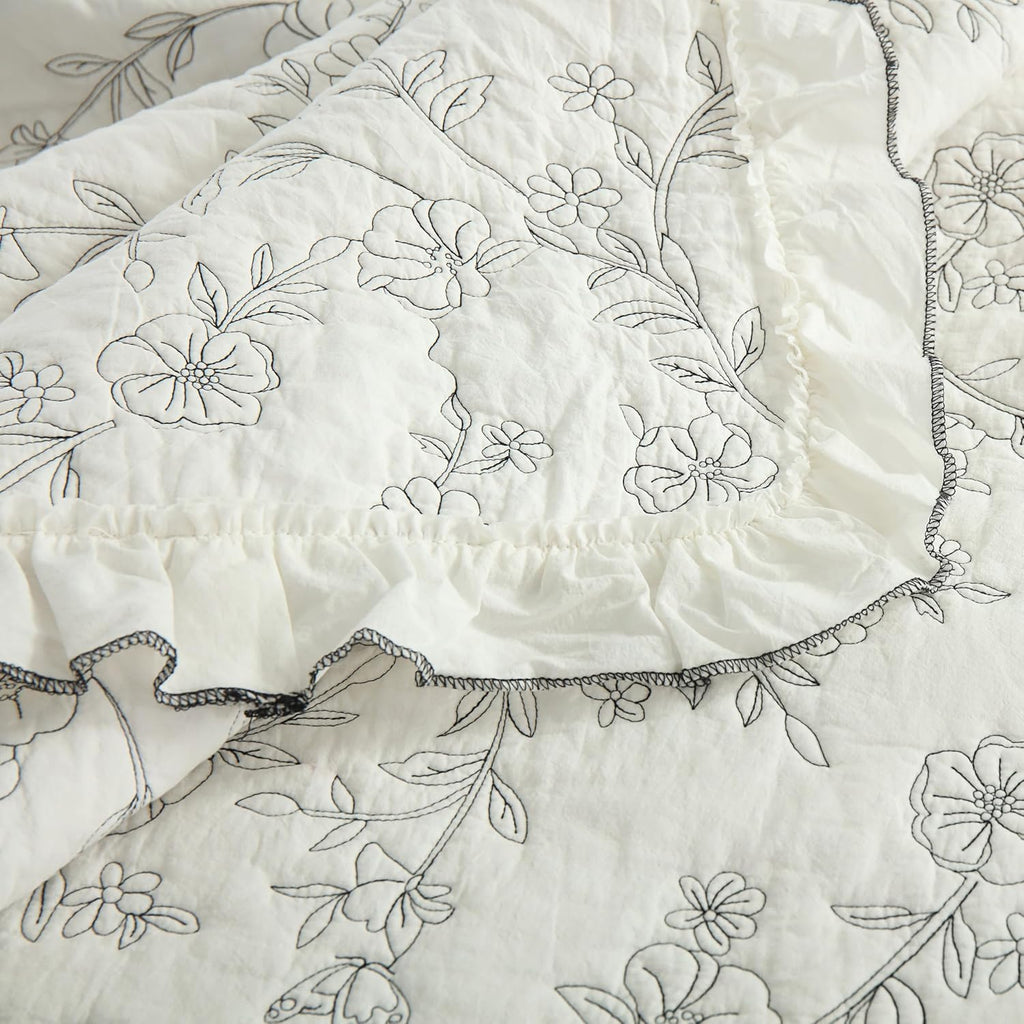 MarCielo 3-Piece 100% Cotton Bedspread Lightweight Quilt Coverlet Embroidery Farmhouse Bedding Set (Floral,King (106' X 98'))