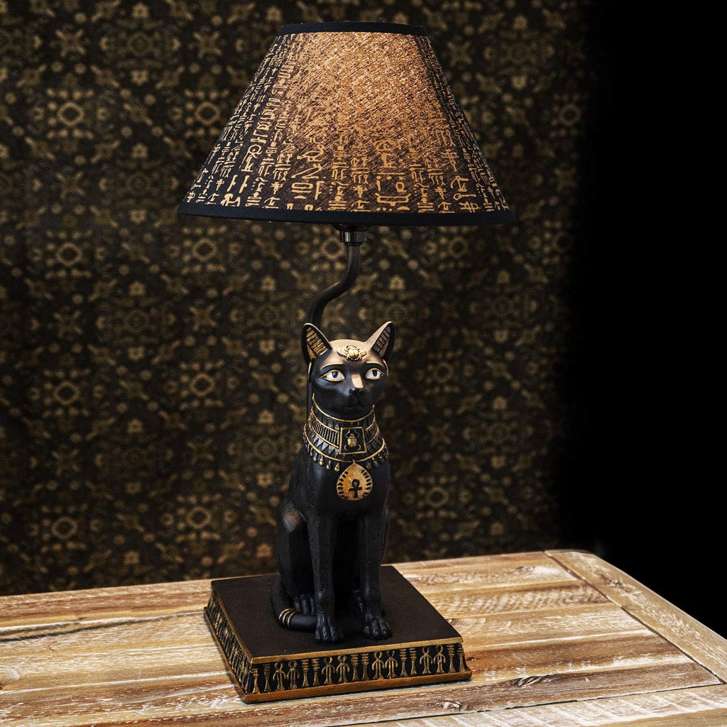 Pacific Giftware Egyptian Bastet Goddess of Fertility Sculptural Table Lamp with Shade 18 inch Tall Egyptian Home Decor (Ebony and Gold)