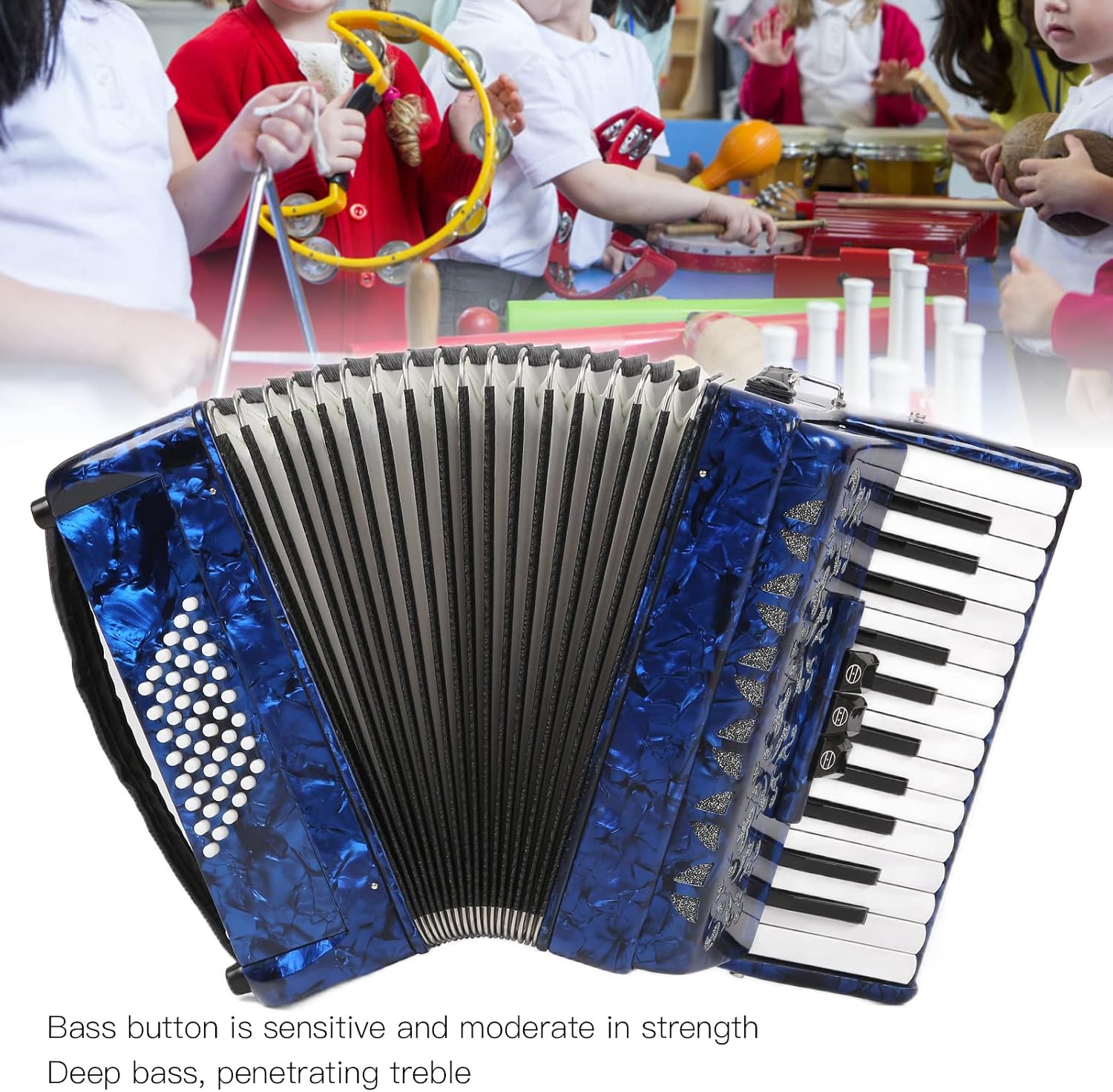 Focket Accordion, 26 Key 48 Bass Celluloid Piano Accordion with Straps, Professional International Standard ABS Piano Keyboard Musical Instrument for Stage Performance