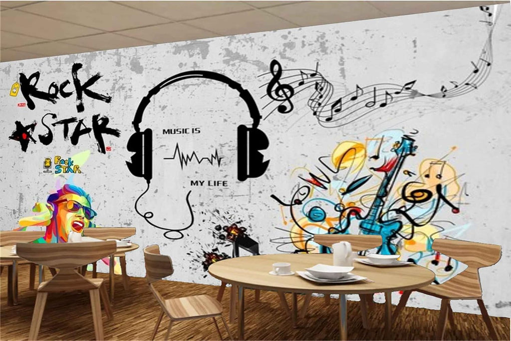 MWZ3515 Music Rock Star Singers Guitar HD 3D Wallpaper for Disco Club Karaoke[19 ft x 18 ft] / [579 cm x 549 cm]