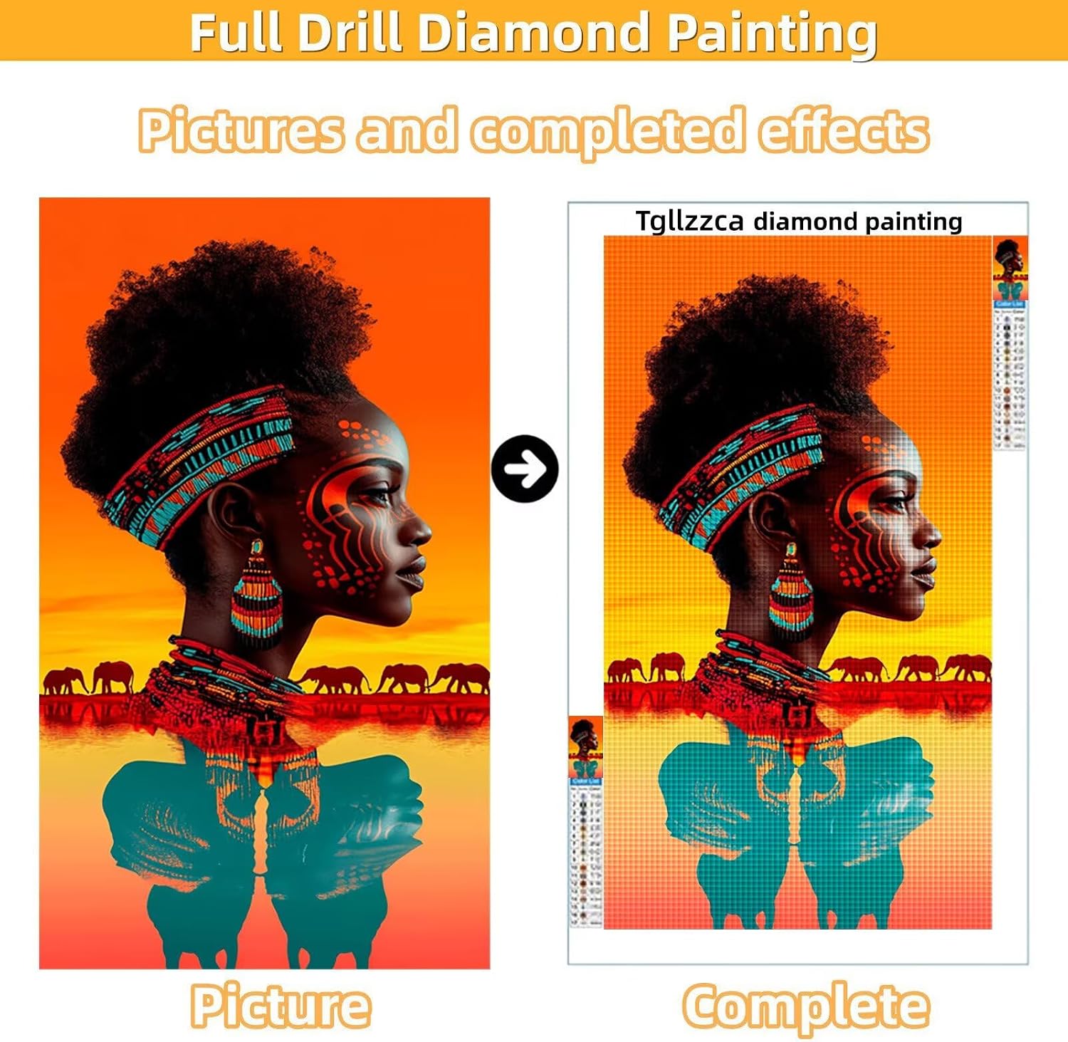Diamond Art Kits for Adults Africa Diamond Painting Kits, 5D DIY Round Woman Full Drill Dimond Art Paintings Crystal Rhinestones Crafts for Adults for Home Wall Decor, Large Size 36 x 72 Inch,Model909