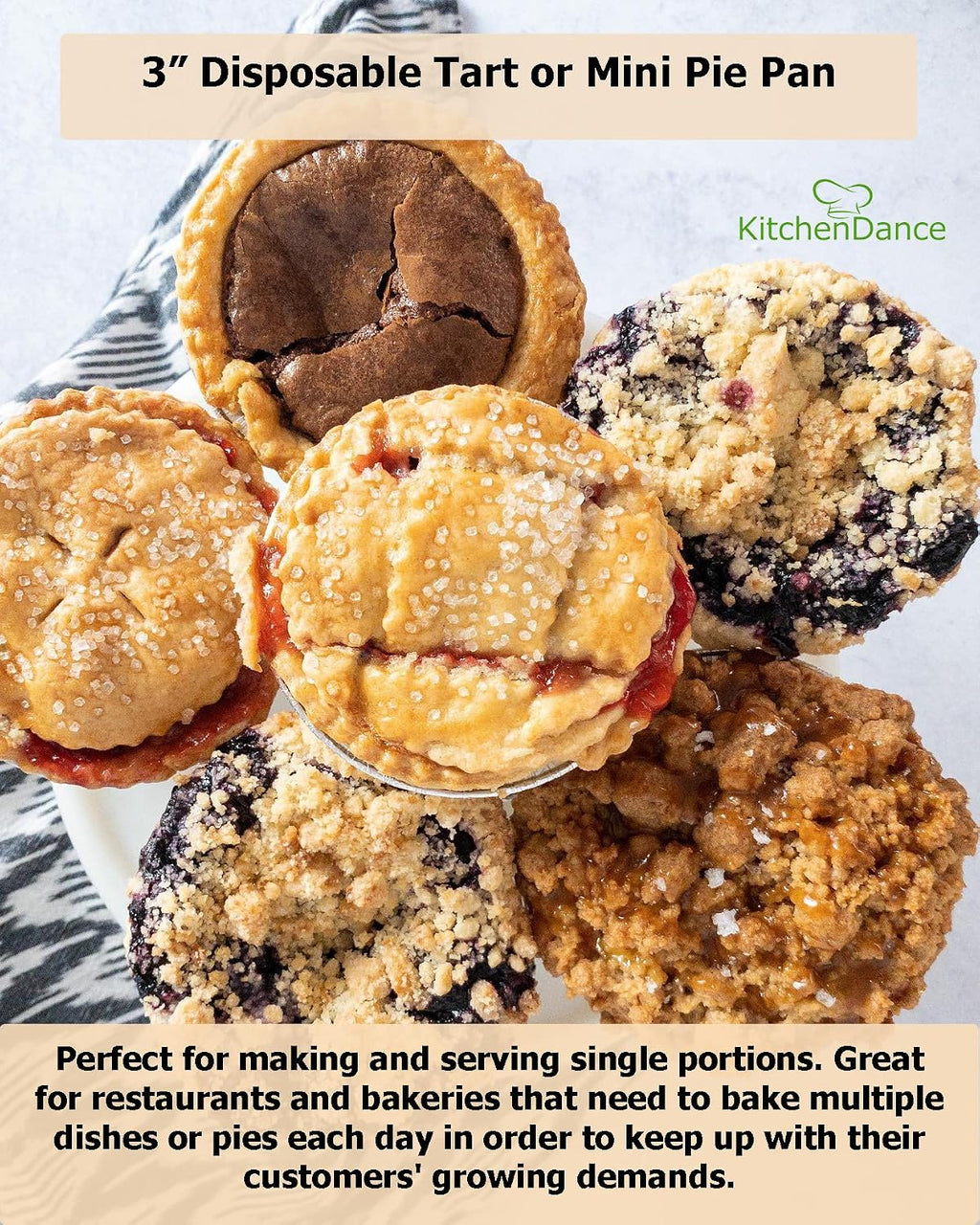 KitchenDance Disposable Aluminum Foil Tart Pan - 3' Round Aluminum Foil Individual Pie Pans for Pies, Tarts - Perfect for Baking, Cooking, - 301, 1000