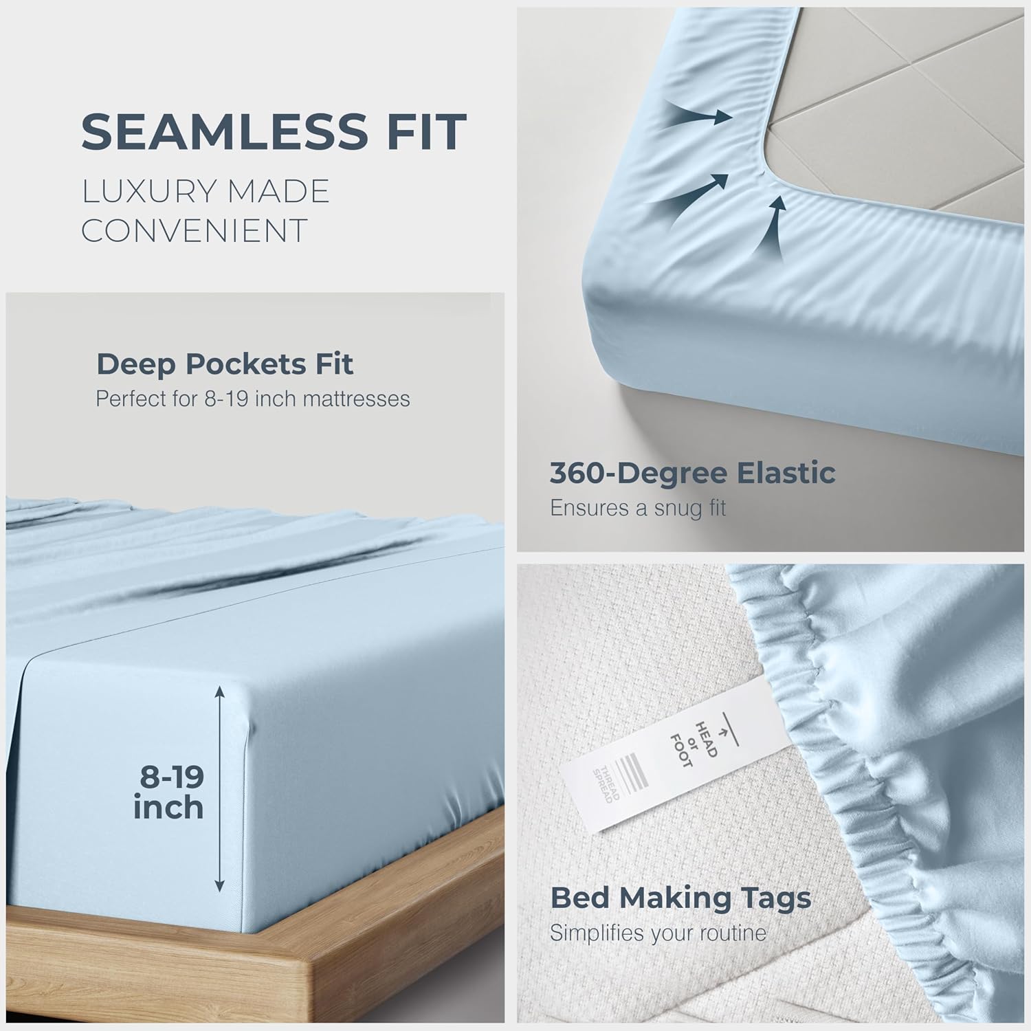 THREAD SPREAD 100% Egyptian Cotton King Size Sheets Set - Luxury 1500 Series Egyptian Cotton Sheets King Size (4 PC, Light Blue), Silky Soft, Sateen, Cooling & Breathable, 17' Deep Pocket Bed Set