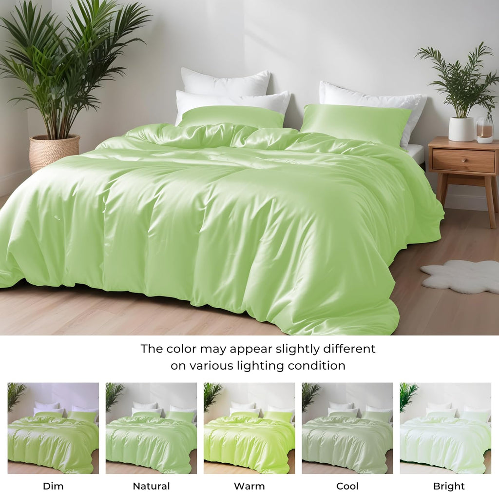 Linenwalas Duvet Cover Set Oversized King Size - Viscose Derived from Bamboo Soft, Breathable, Light Weight, Cooling Comforter Cover with Zipper Closure and Corner Ties (Oversized King, Mint Green)