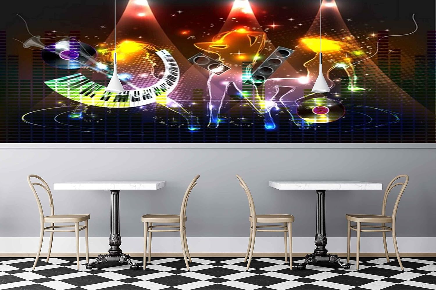 Mystic Walls MWZ3526 Singing Girls Musical Instruments Signs HD 3D Wallpaper for Disco Club Karaoke[19 ft x 14 ft] / [579 cm x 427 cm]