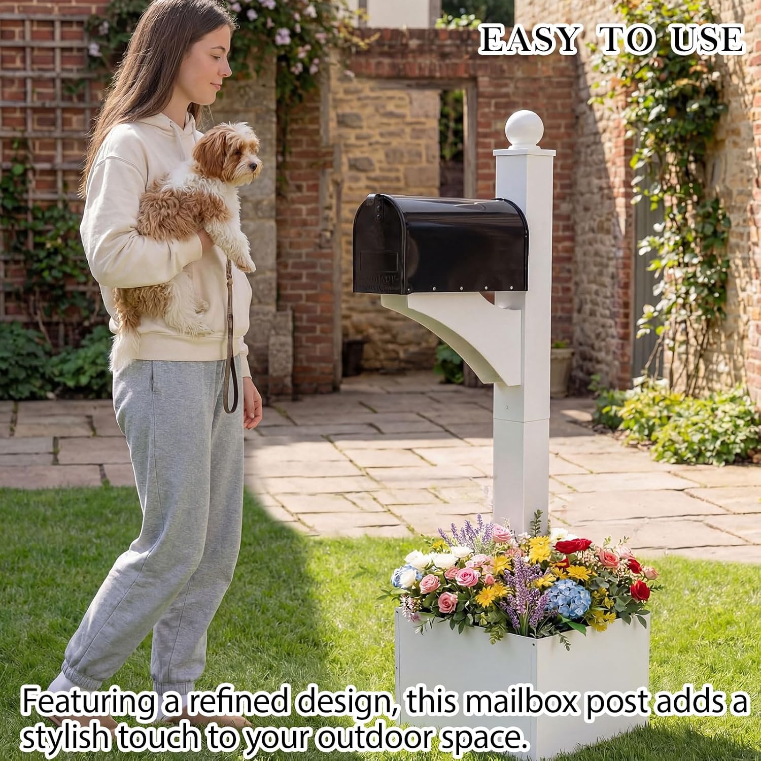 Colingmill 1 Set Iron Mailbox Posts with Planter Box for Outside 56 Inch / 4.6 ft Tall Decorative Mount with Flower Box Heavy Duty Architectural Post(White)