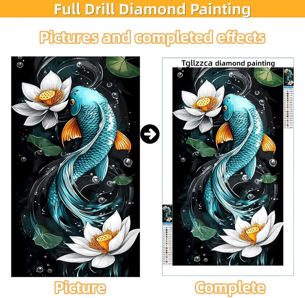Diamond Art Kits for Adults Fish Diamond Painting Kits, 5D DIY Square Flower Full Drill Dimond Art Paintings Crystal Rhinestones Crafts for Adults for Home Wall Decor, Large Size 40 x 80 Inch,Model948