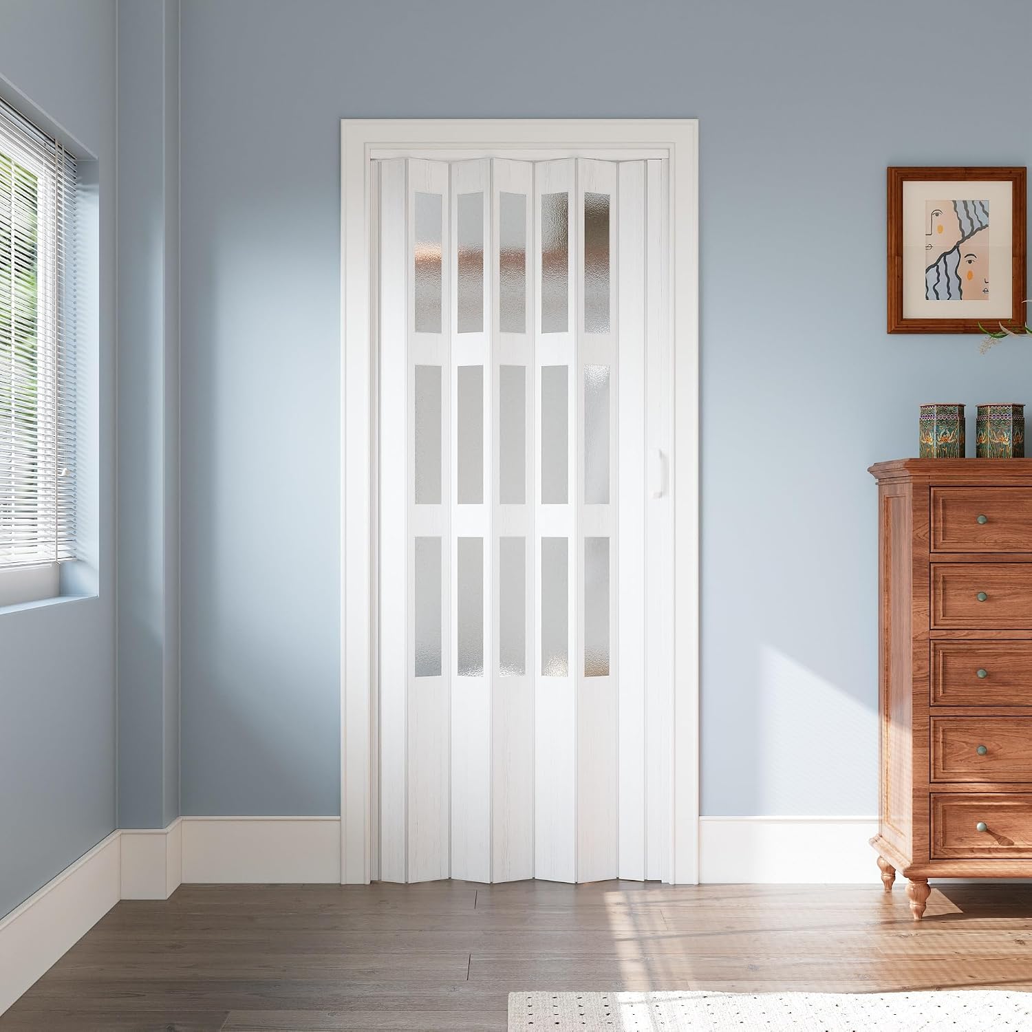 36' x 80' Accordion Door Interior, Arylic Glass Powerful Magnetic Folding Door and Hardware Kit Included, Multifold Bifold Closet Doors for Closet Bathroom Doorway 24-36' x 80'