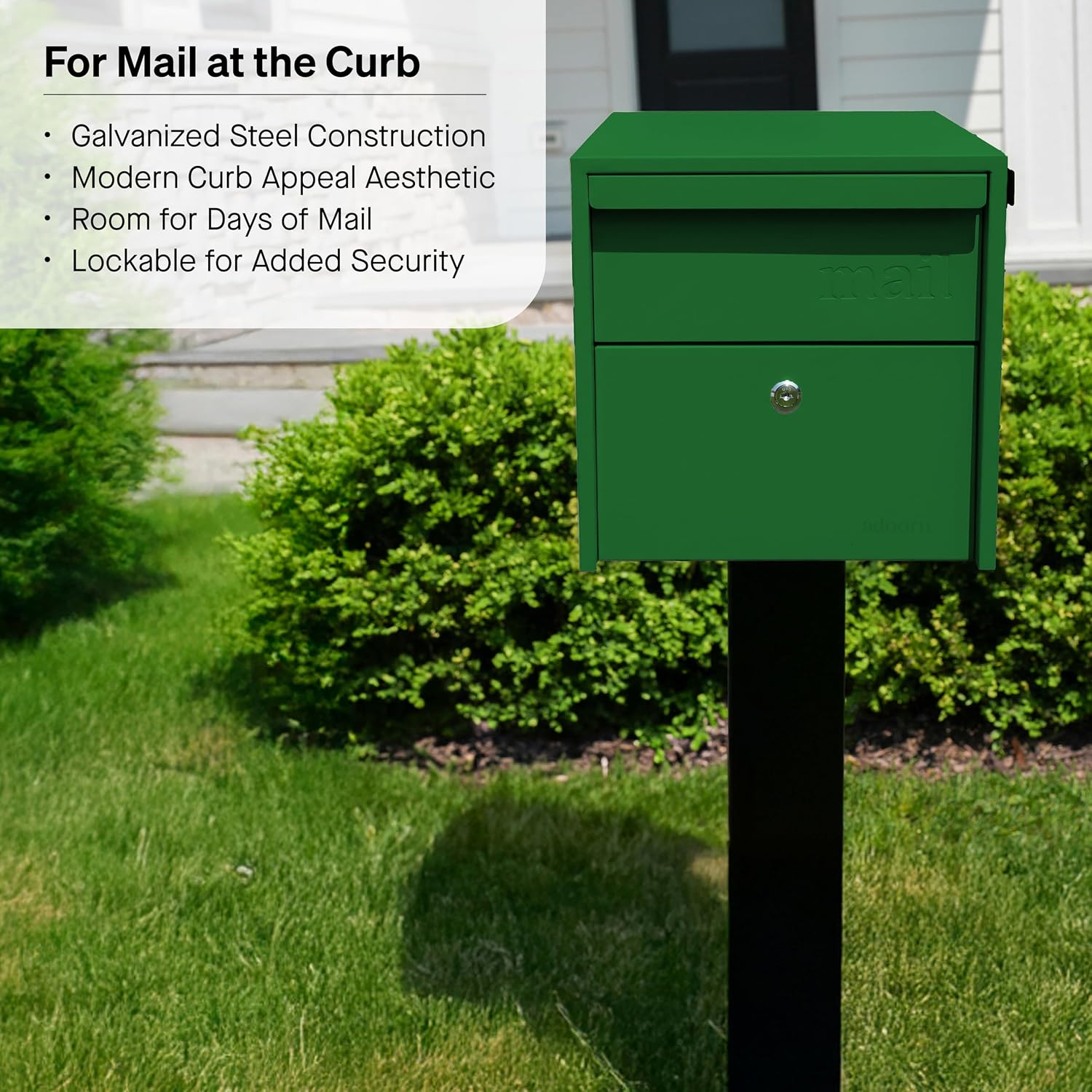 Adoorn Lockable Post Mount Mailboxes for Outside - Small Anti-Theft Locking Mailbox for Packages and Letters - Weatherproof Construction - Durable Steel - 12' H x 12' W x 18.5' D - Forest Green