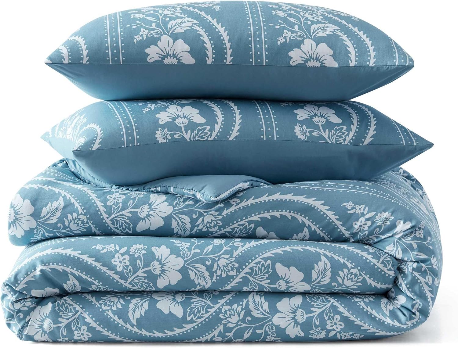 Martha Stewart - Twin Comforter Set, Smooth Sateen Front with Subtle Sheen & Lightweight Cotton Percale Reverse, 2 Piece Bed Set with Matching Pillowcase (Sophia Stripe Blue)